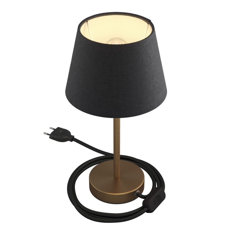 creative cables Alzaluce se stínidlem Impero, kovová stolní lampa se zástrčkou, kabelem a vypínačem Velikost: 20 cm, Barva: Broušený bronz-antracit