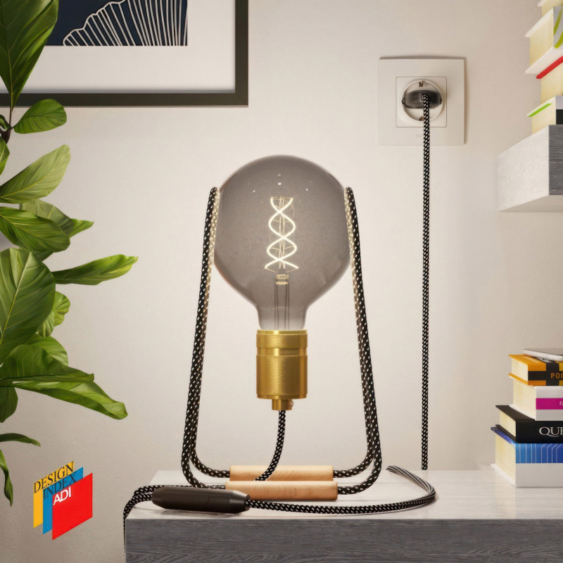 creative cables Stolní lampa Taché elegant s textilním kabelem, vypínačem a dvoupólovou zástrčkou Barva kabelu: Černo-bílý