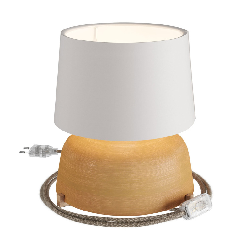 creative cables Keramická stolní lampa coppa se stínidlem Athena, s textilním kabelem, vypínačem a dvoupólovou zástrčkou Barva: Terakotová strukturovaná-bílá