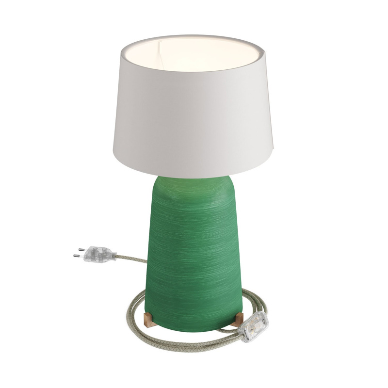 creative cables Keramická stolní lampa bottiglia se stínidlem Athena, s textilním kabelem, vypínačem a dvoupólovou zástrčkou Barva: Zelená strukturovaná-bílá