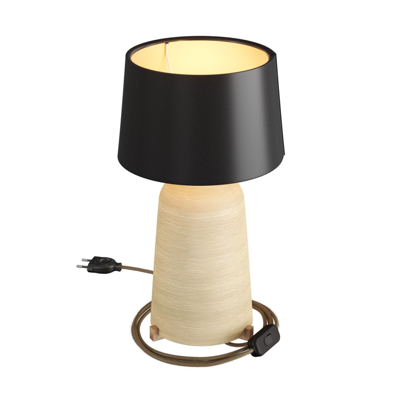 creative cables Keramická stolní lampa bottiglia se stínidlem Athena, s textilním kabelem, vypínačem a dvoupólovou zástrčkou Barva: Krémová strukturovaná-černá