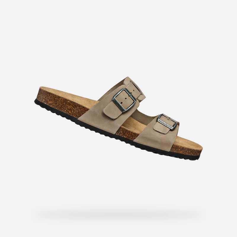 Světle šedé pánské pantofle Geox Ghita - Pánské