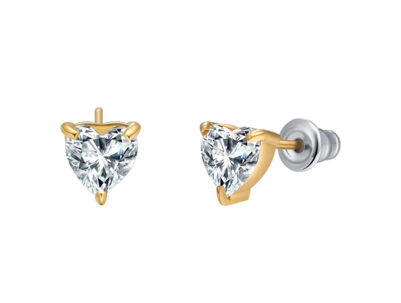 Luca Barra Pozlacené srdíčkové náušnice s čirým krystalem OK1437