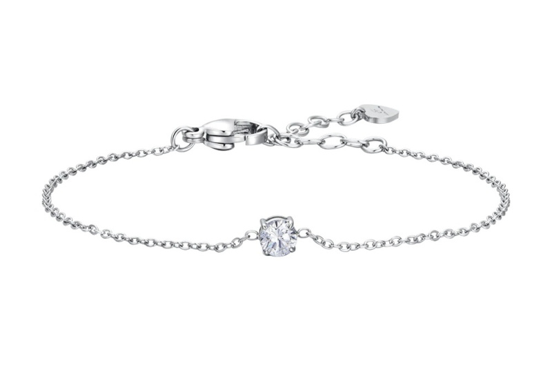 Luca Barra Minimalistický ocelový náramek s čirým krystalem BK2805