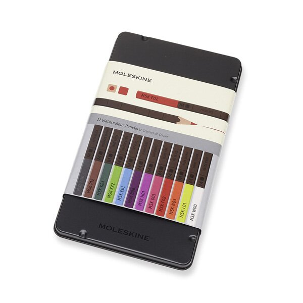 Akvarelové pastelky Moleskine - kovový box 12 barev