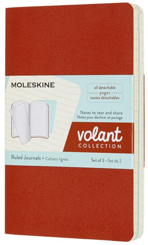 Sešity Moleskine Volant - měkké desky, S, linkované, 2 ks oranžový/ modrý