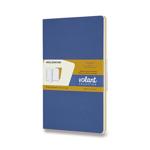 Sešity Moleskine Volant - měkké desky L, linkované, 2 ks, výběr barev modrý/ žlutý