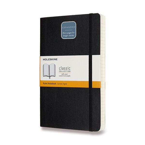 Zápisník Moleskine Expanded - měkké desky, L, linkovaný černý