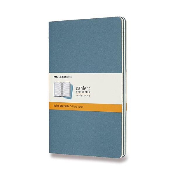Set Of 3 Moleskine Large Ruled Cahier Journals, Brisk Blue Moleskine