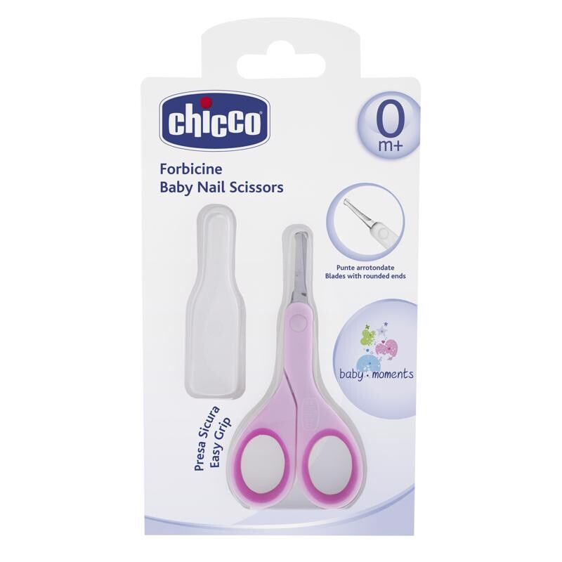 Chicco Baby Moments dětské nůžky s kulatou špičkou 0m+ Pink 1 ks