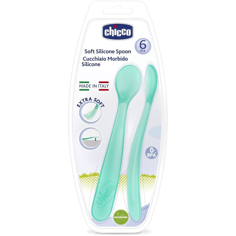 Chicco Soft Silicone lžička 6m+ Blue 2 ks