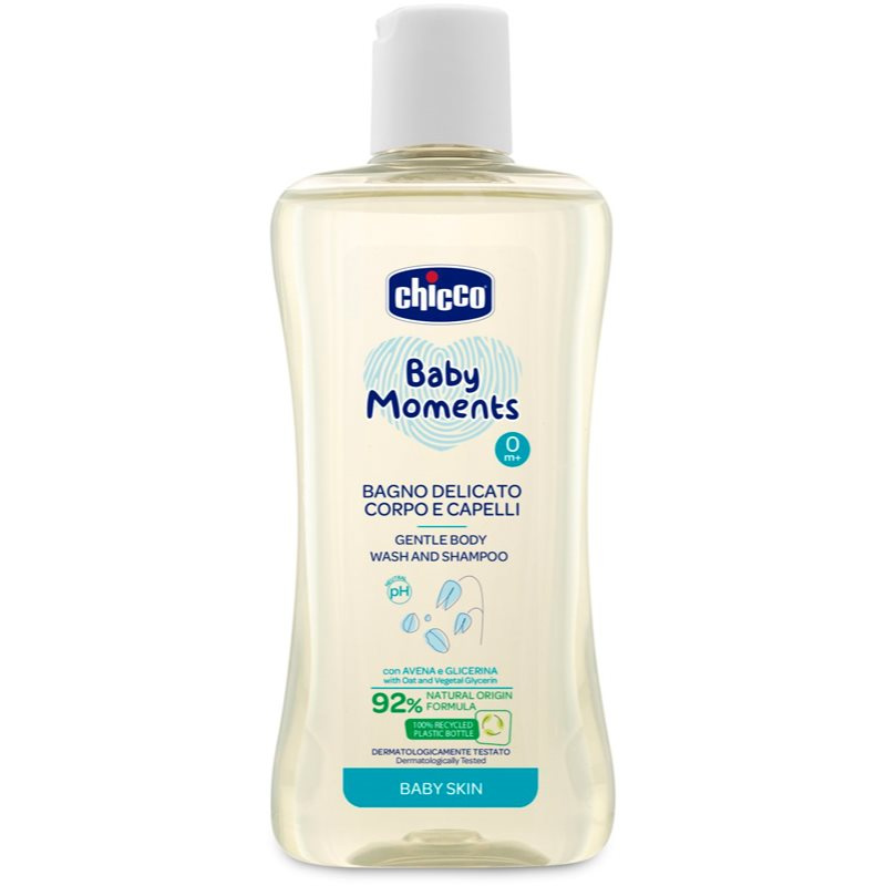Chicco Baby Moments jemný dětský šampon na vlasy a tělo 200 ml