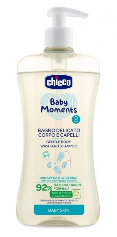 Chicco Baby Moments jemný dětský šampon na vlasy a tělo 500 ml