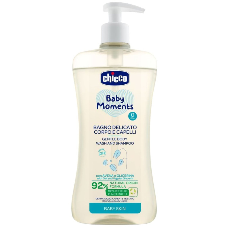 Chicco Baby Moments jemný dětský šampon na vlasy a tělo 500 ml