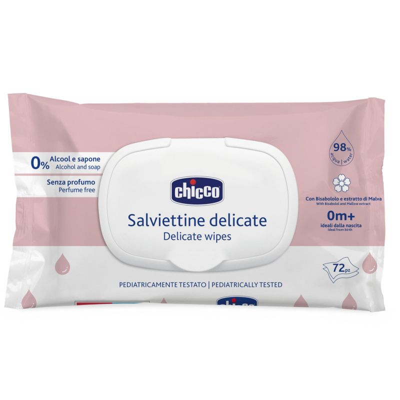 Chicco Delicate Wipes Chamomile vlhčené ubrousky pro děti s heřmánkem 0m+ 72 ks