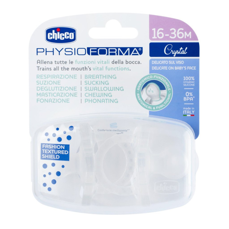 Chicco Dudlík Physio Luxe celosilikonový 16-36m crystal 2 ks