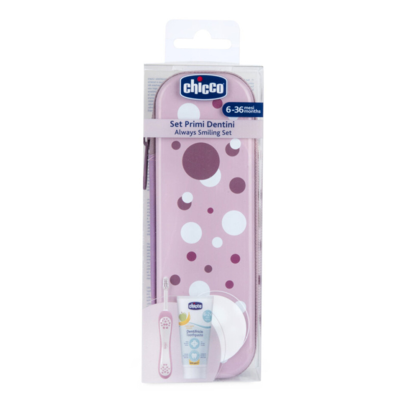 Chicco Always Smiling Set 6m+ sada zubní péče s pouzdrem Lilac