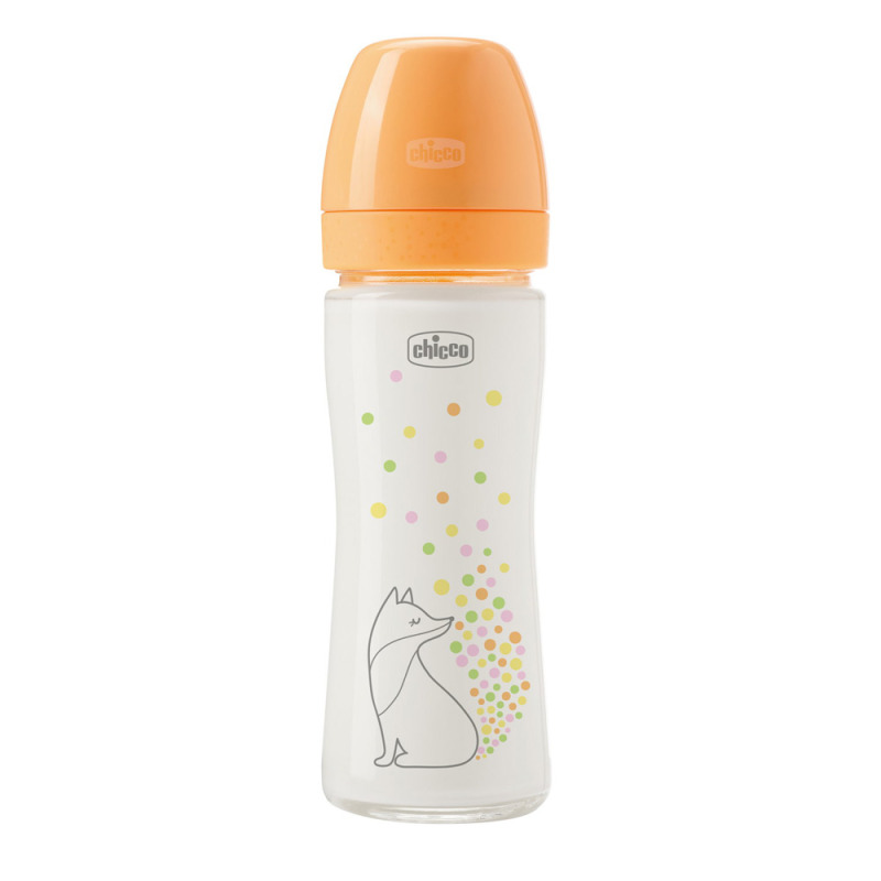 CHICCO Kojenecká skleněná láhev Perfect Easy 240 ml, pomalý silikonový průtok, pro dívky, 0m+