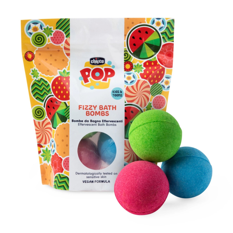 Chicco POP šumivé koupelové bomby pro děti a teenagery 3 ks