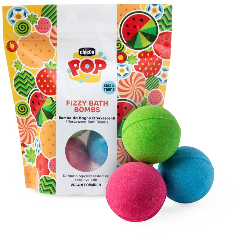 Chicco POP šumivé koupelové bomby pro děti a teenagery 3 ks
