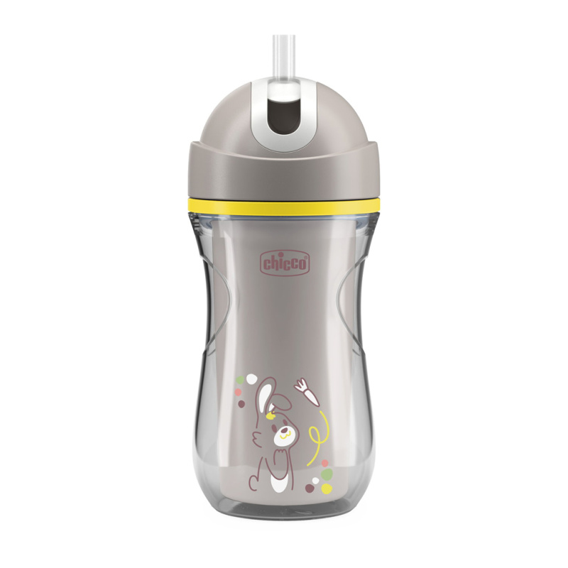 Chicco Sport Cup 14m+ hrnek s brčkem Grey 266 ml