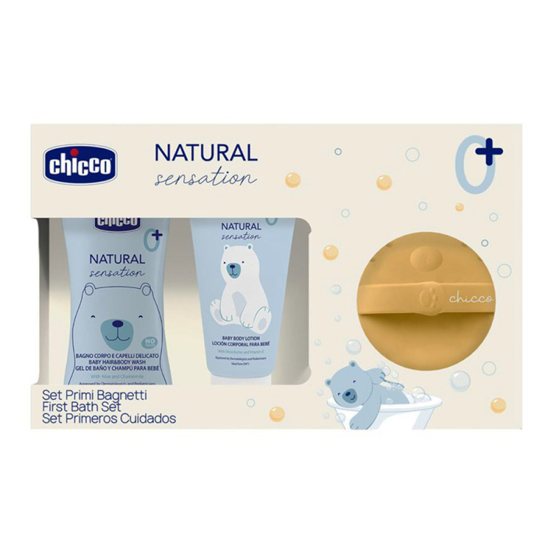 Chicco dárková sada kosmetiky Natural Sensation se silikonovou mycí houbičkou