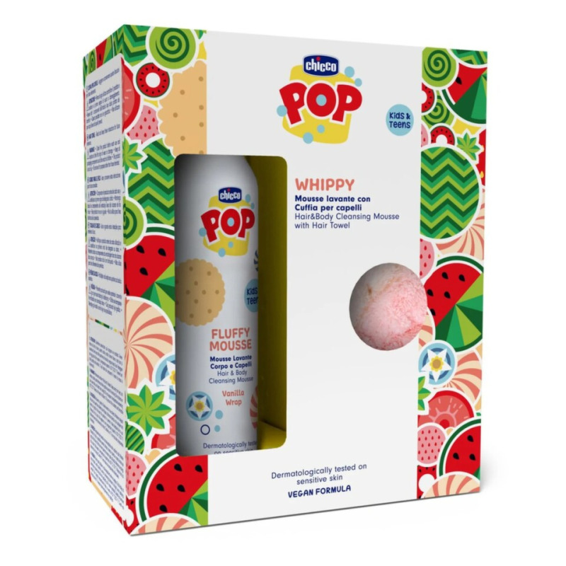 Chicco POP vanilková pěna na tělo a vlasy 2v1 s ručníkem na vlasy 200 ml