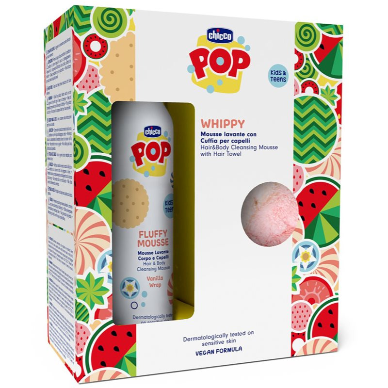 Chicco POP vanilková pěna na tělo a vlasy 2v1 s ručníkem na vlasy 200 ml