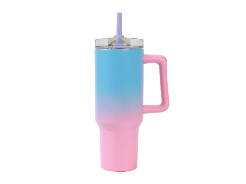 Velký modro-růžový termohrnek se slámkou