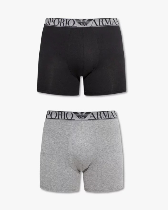 Pánské boxerky 2 pack 111912 2F720 08649 šedá/černá - Emporio Armani šedá-černá XL