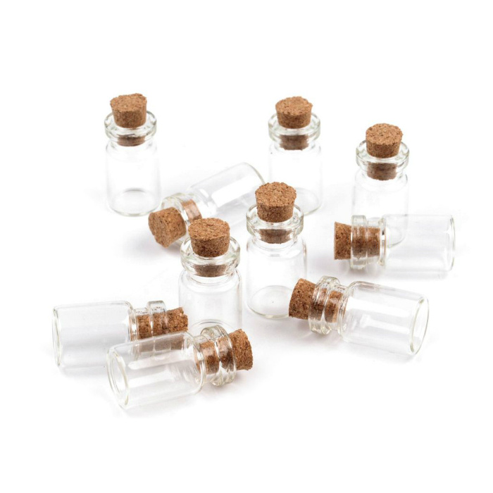 Skleněná lahvička s korkovým uzávěrem 2,5x1,3cm sada (10ks)