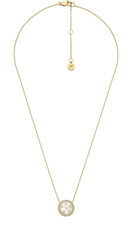 Fossil Překrásný pozlacený náhrdelník s perletí a krystaly JF04865710