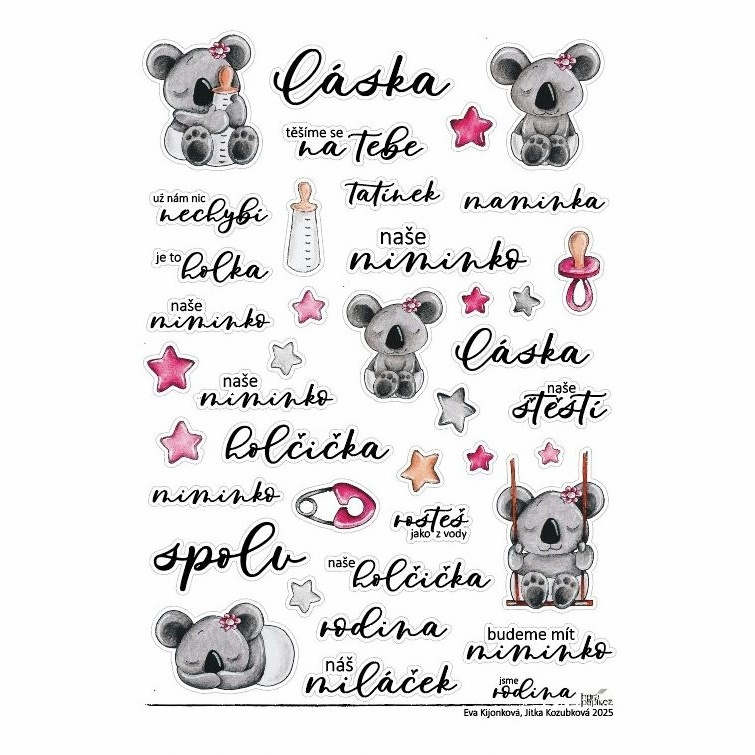 Samolepky průhledné A4 - Holčička a koala
