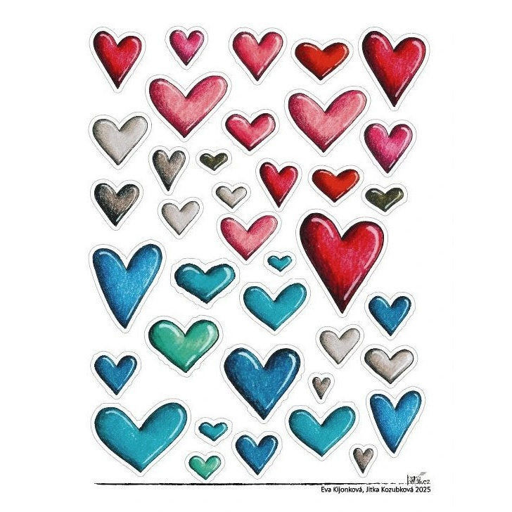 Samolepky A5 - Srdíčka červená a modrá