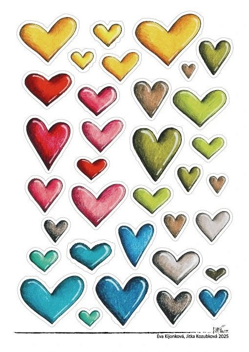 Samolepky A5 - Srdíčka mix barev