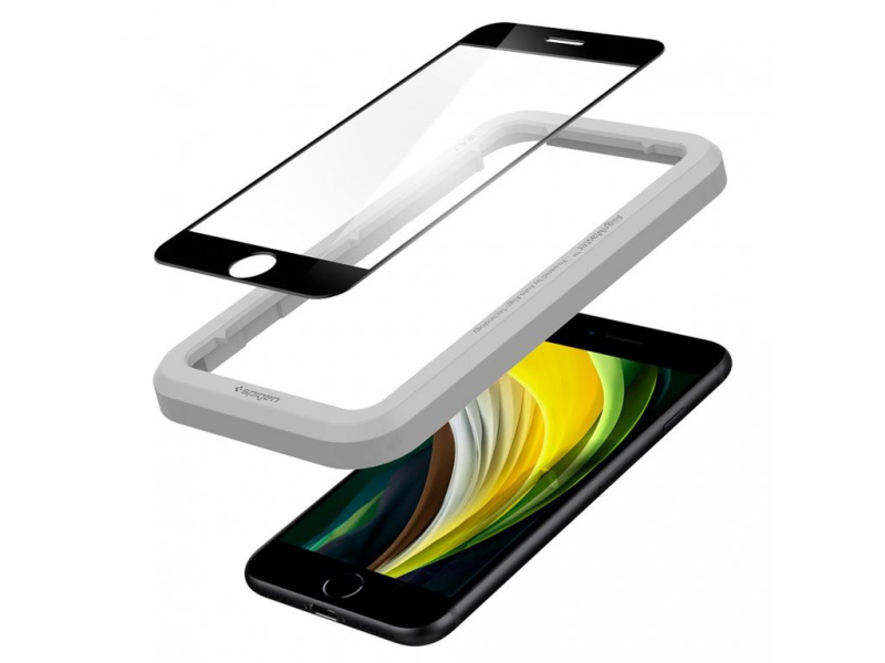 Ochranné tvrzené sklo pro iPhone 7 / 8 / SE (2020) - Spigen, AlignMaster FC Black (s aplikátorem)