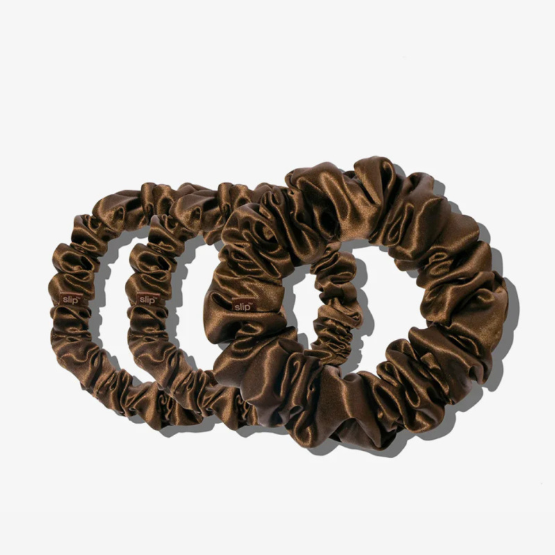 SLIP Hedvábné gumičky Midi/Large - Dark Brown 3x