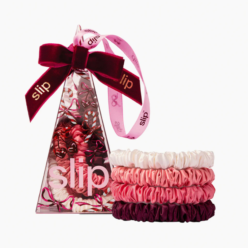 SLIP Hedvábné gumičky Candy Cane Skinny Scrunchies Ornament