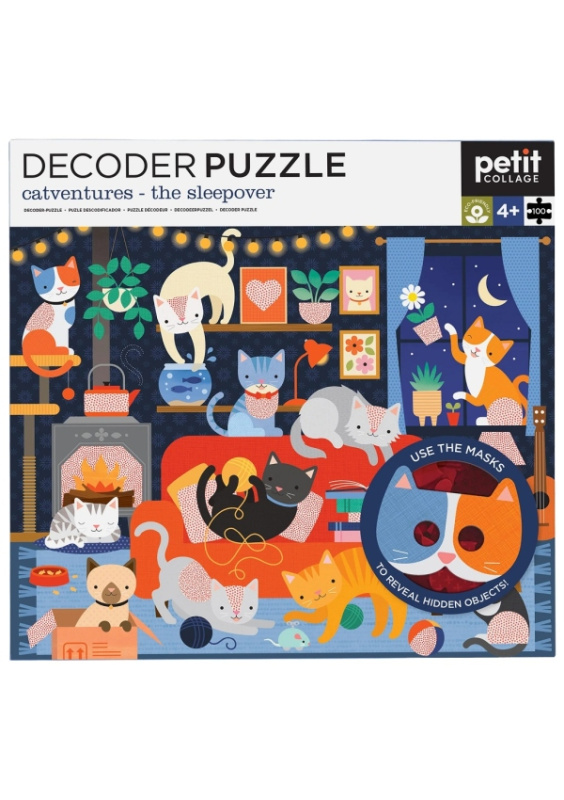 Petit Collage Puzzle kočky 100 ks s 3D brýlemi