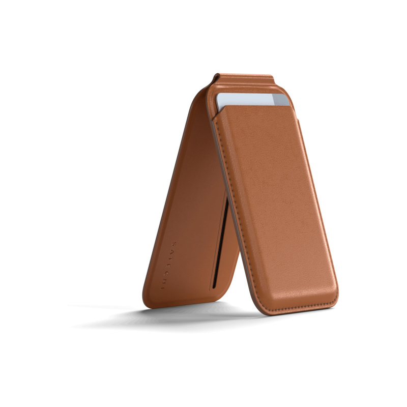 Satechi Vegan-Leather Magnetic Wallet Stand iPhone 12/13/14/15 all models - hnědé