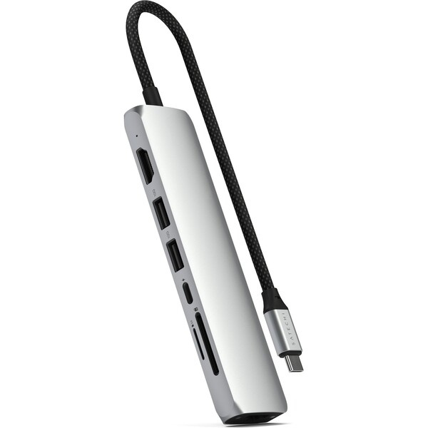 Satechi 7v1 USB-C Slim víceportový adaptér s Ethernetem stříbrný Stříbrná
