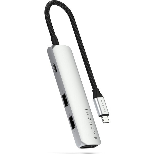 Satechi 4v1 USB-C Slim víceportový adaptér 4K stříbrný Stříbrná