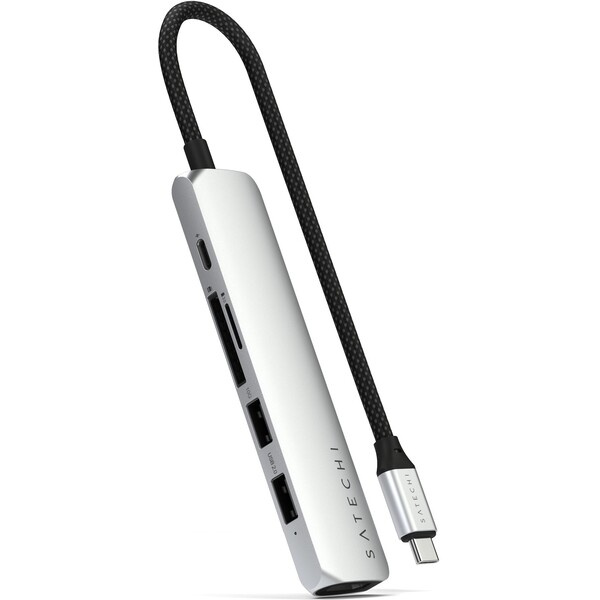Satechi 6v1 USB-C Slim víceportový adaptér stříbrný Stříbrná