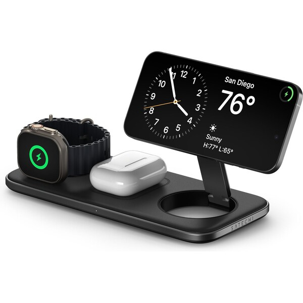 Satechi Qi2 Trio Wireless Charging Pad - with Type A,C,G plugs - Space gray Černá