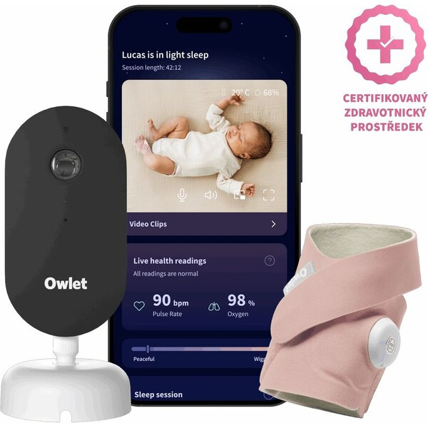 Owlet Dream Duo (3. gen.) chytrá ponožka Owlet Dream Sock & kamera Owlet Dream Sight růžová