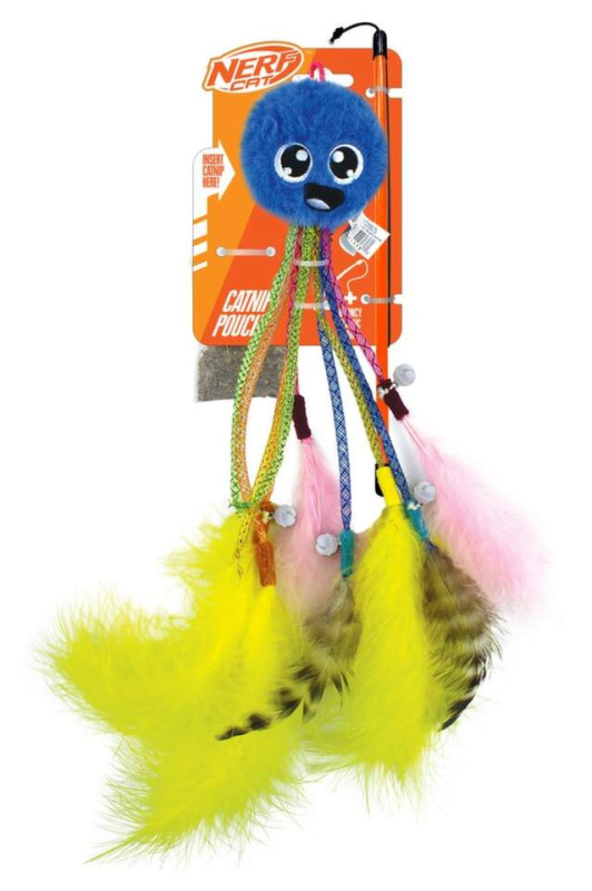 NERF CAT Hračka pro kočky plyšový ptáček s rolničkou a hůlkou 9 cm