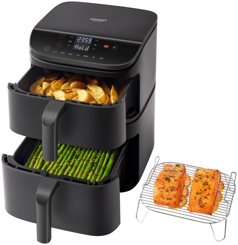 Cosori Dvouzónová horkovzdušná fritéza Turbo Tower Caf-Dc121-Aeur, 10,8 l