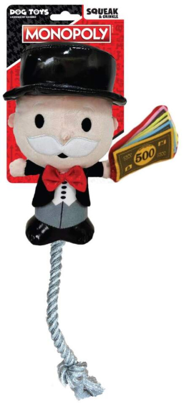 HASBRO Hračka pro psy Monopoly Mr. Money plyšová s lanem na protahování 20 cm