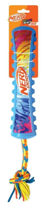 NERF DOG Hračka pro psy pískací táhlo s barevným úchopem a textilním lanem 29 cm