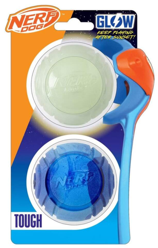 NERF DOG Dárkový set - svítící míček Lightning 6,5 a Sonic míček s vůní arašídového másla 6,5 ??cm